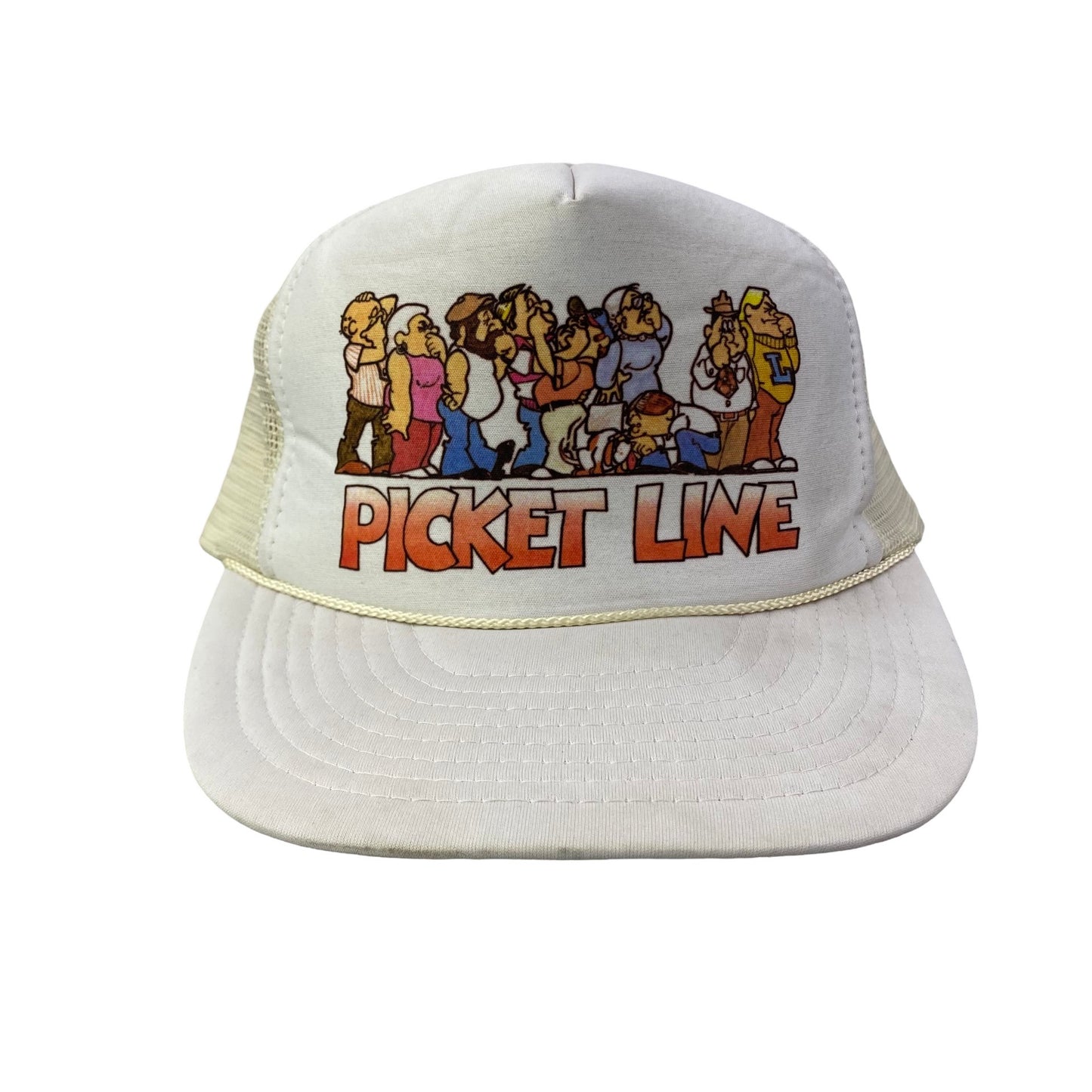 Vintage 90s Picket Line Trucker Caricature Funny Hat
