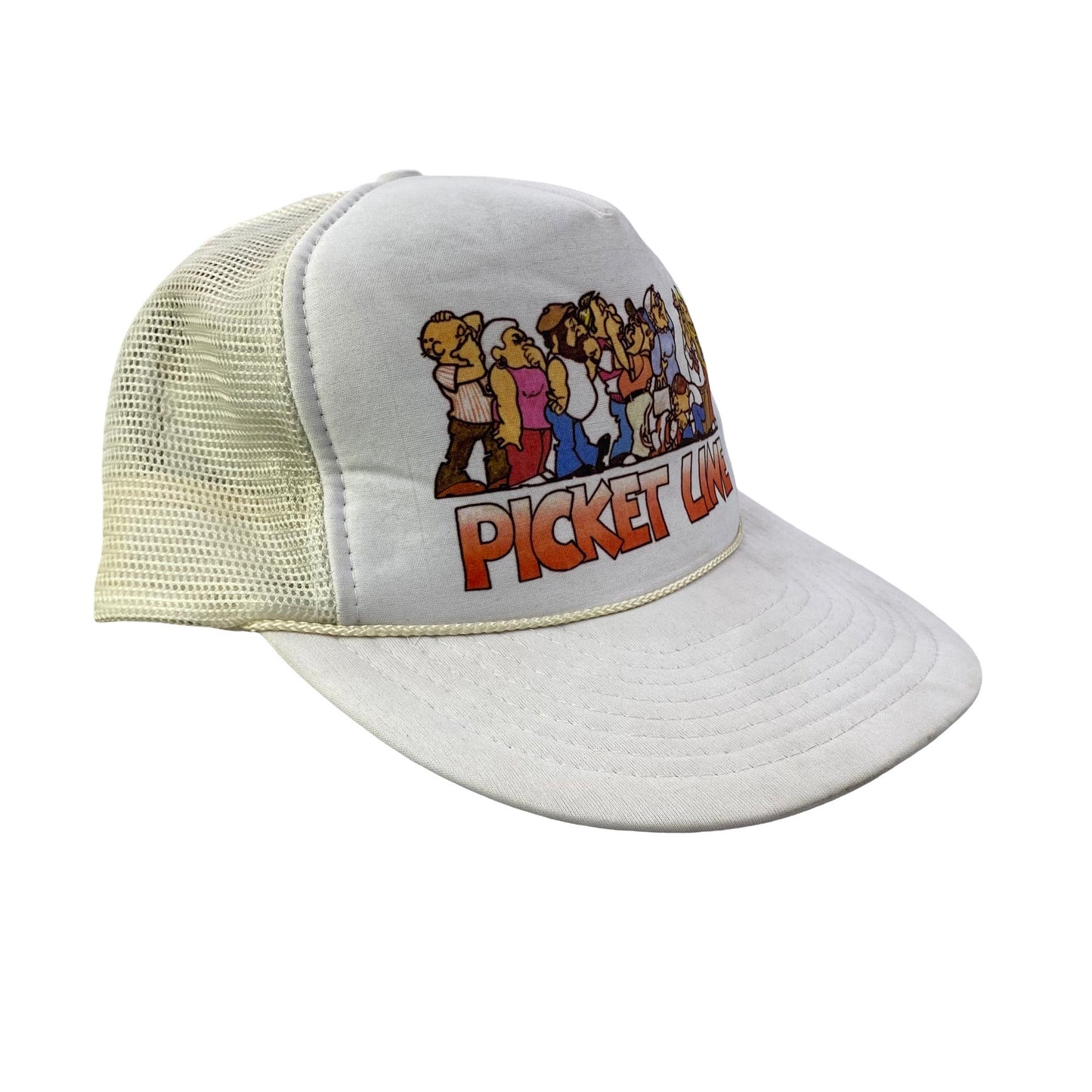 Vintage 90s Picket Line Trucker Caricature Funny Hat