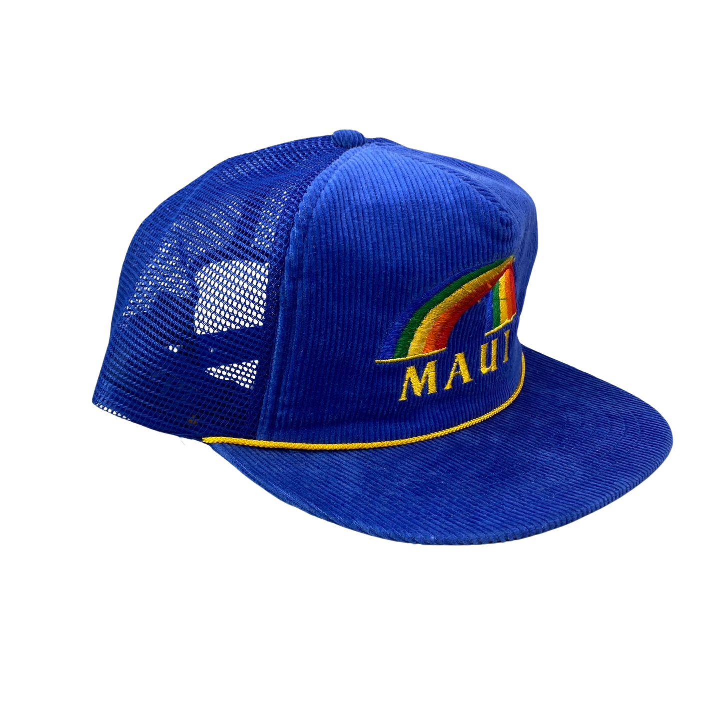 Vintage 90s Maui Hawaii Rainbow Corduroy Trucker Hat