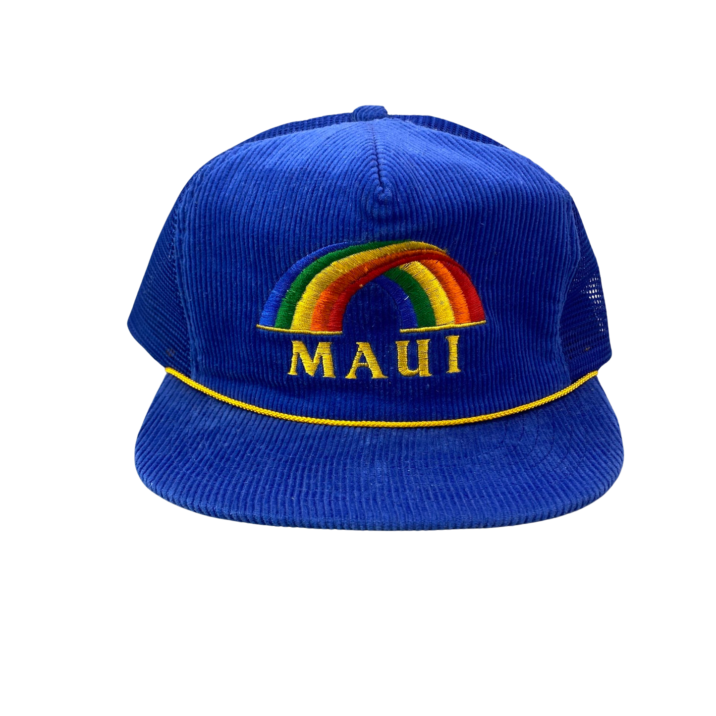 Vintage 90s Maui Hawaii Rainbow Corduroy Trucker Hat
