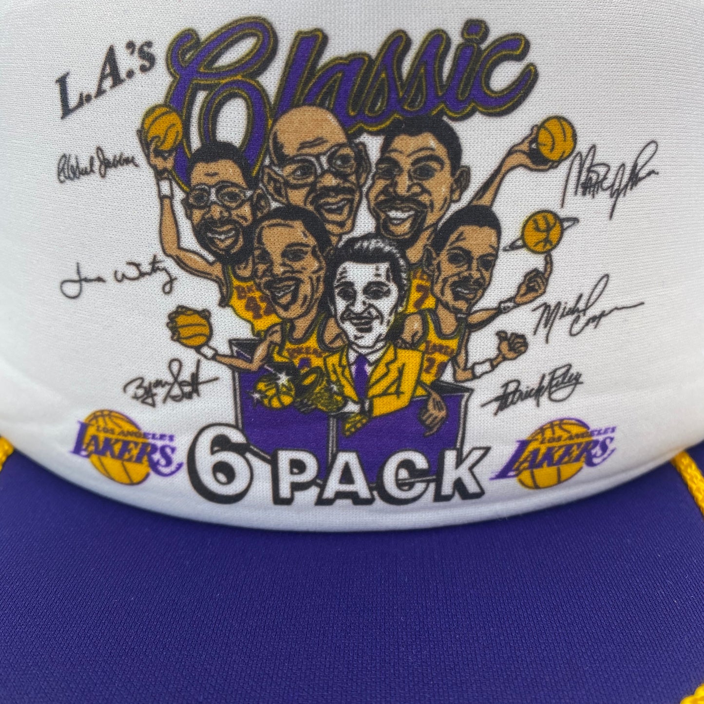 Vintage 1980s Los Angeles Lakers “LA’s Classic 6-Pack” Three Stripes Caricature Hat