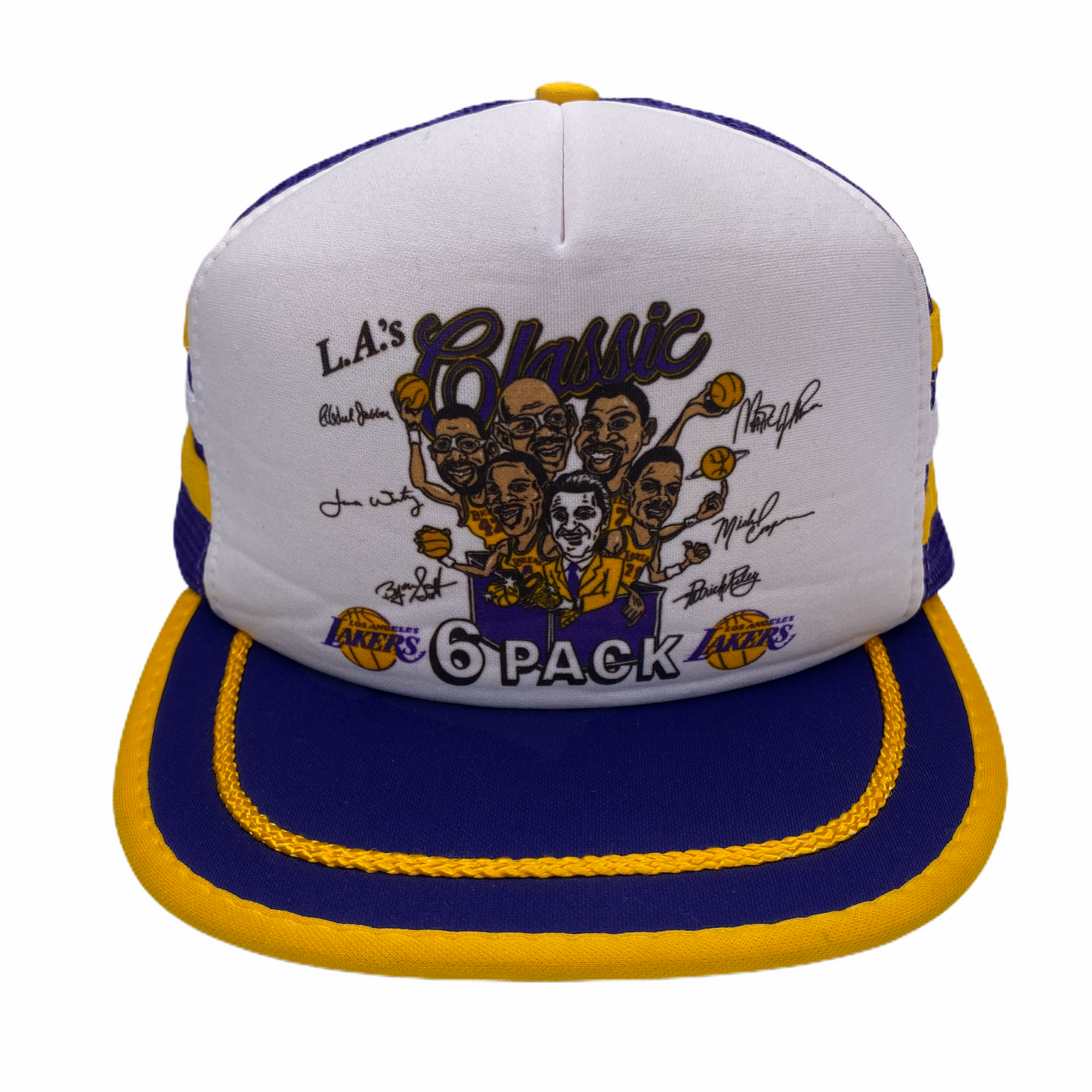 Vintage 1980s Los Angeles Lakers “LA’s Classic 6-Pack” Three Stripes Caricature Hat