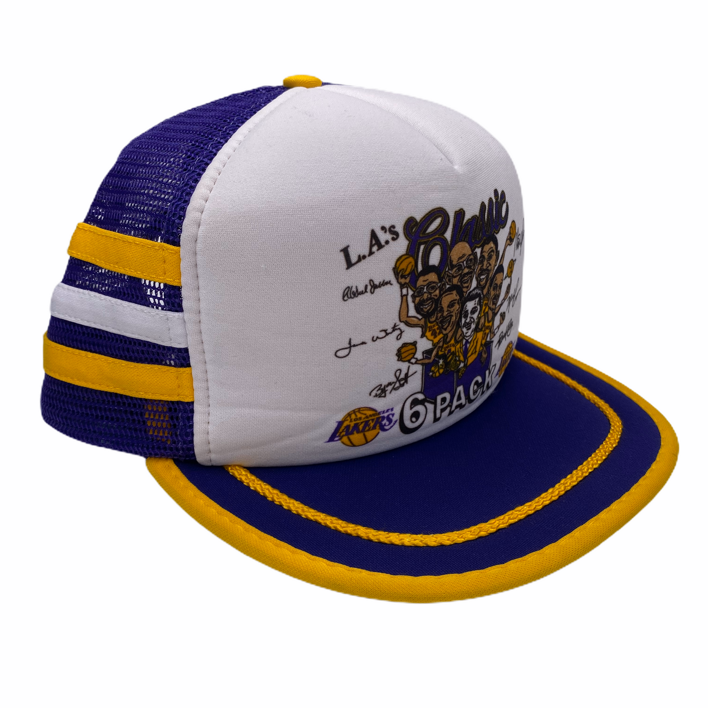 Vintage 1980s Los Angeles Lakers “LA’s Classic 6-Pack” Three Stripes Caricature Hat