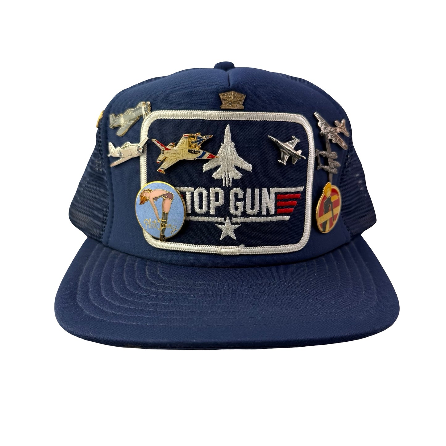 Vintage Top Gun Patch Trucker Hat with 10 Pins