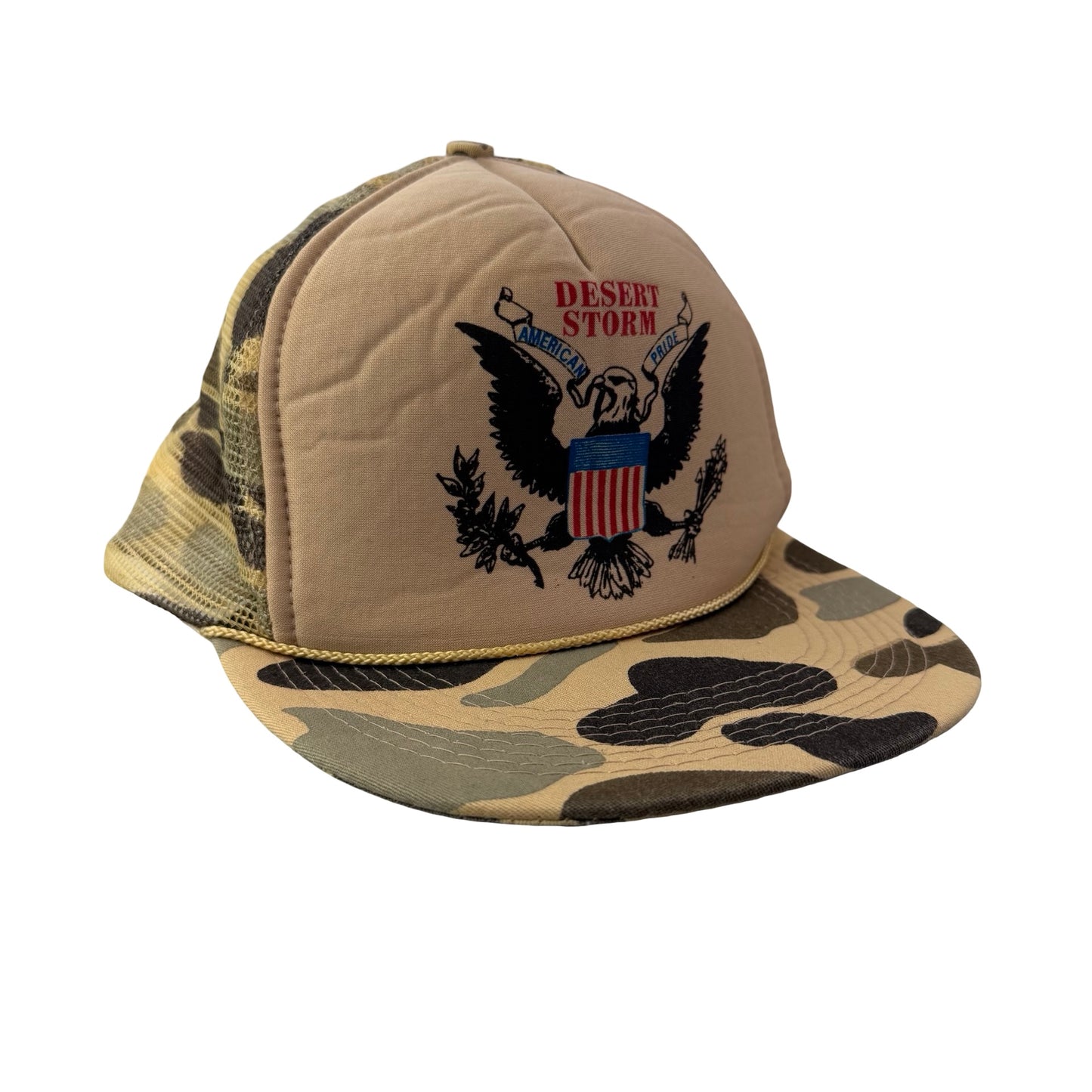 Vintage 90s Desert Storm Military War Trucker Hat