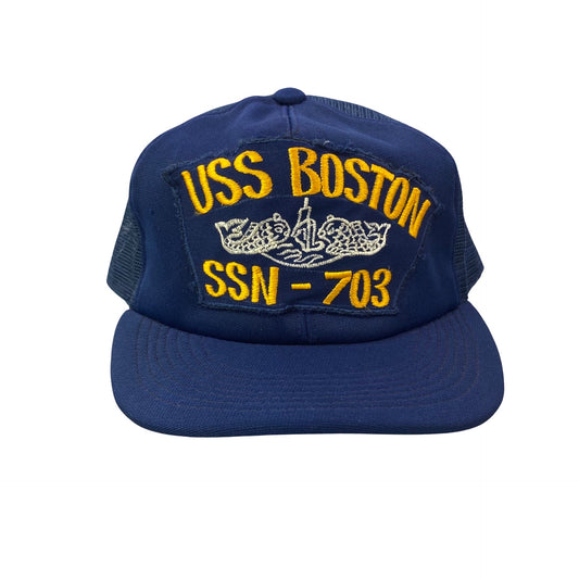 Vintage 80s USS Boston SSN-703 Navy Military Trucker Hat