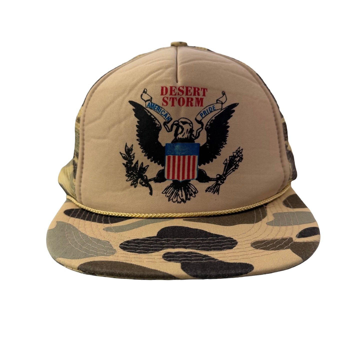 Vintage 90s Desert Storm Military War Trucker Hat
