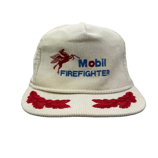 Vintage 80s 90s Mobil Gas Pegasus Firefighter Corduroy Hat