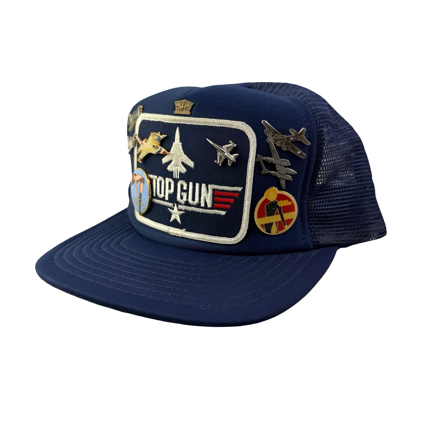 Vintage Top Gun Patch Trucker Hat with 10 Pins