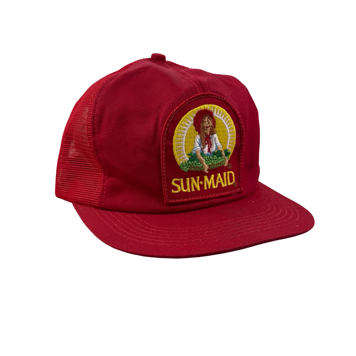 Vintage 80s 90s Sun Maid Raisins Embroidered Patch Trucker Red Hat