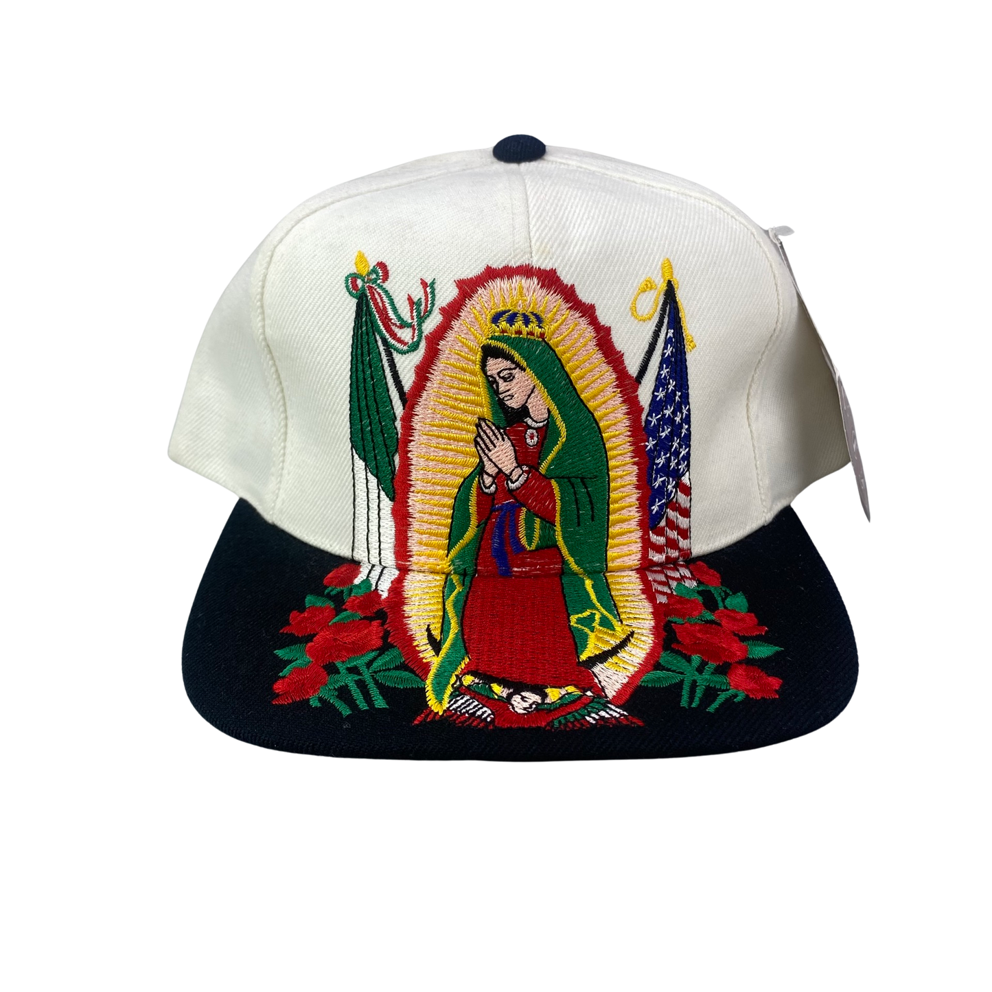 Vintage Our Lady of Guadalupe with Mexico and USA Flags Hat