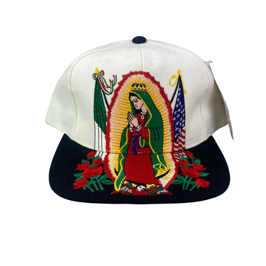 Vintage Our Lady of Guadalupe with Mexico and USA Flags Hat