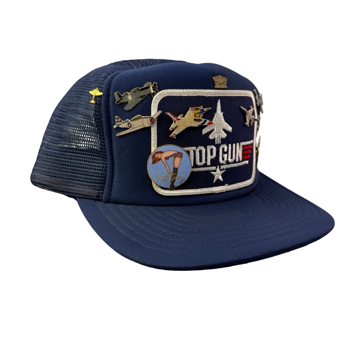 Vintage Top Gun Patch Trucker Hat with 10 Pins