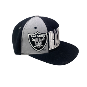 Vintage 90s LA Los Angeles Raiders Starter Spellout Snapback Wool Hat - Silver and Black