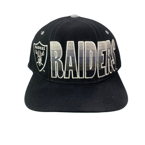 Vintage 90s LA Los Angeles Raiders x Starter Tri Power Spellout Snapback Wool Hat