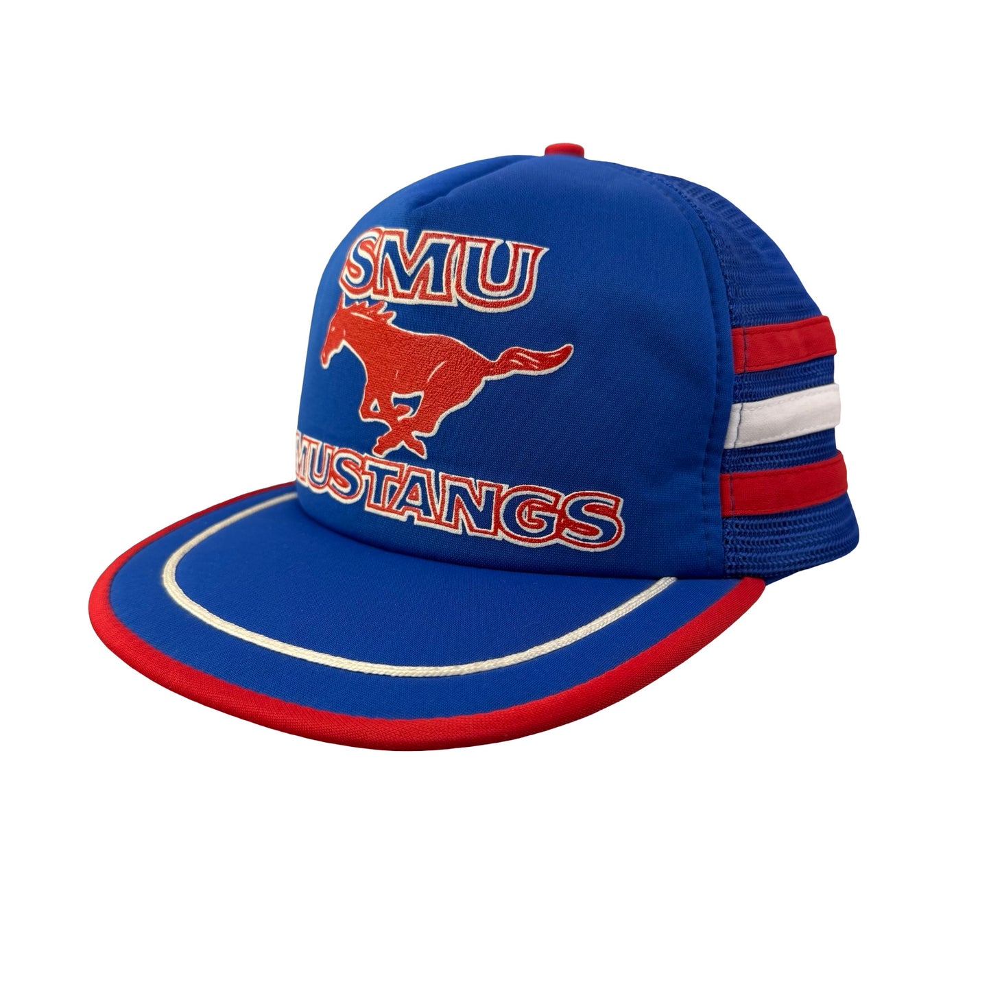 Vintage 80s 90s SMU Mustangs Three Stripes Trucker Hat