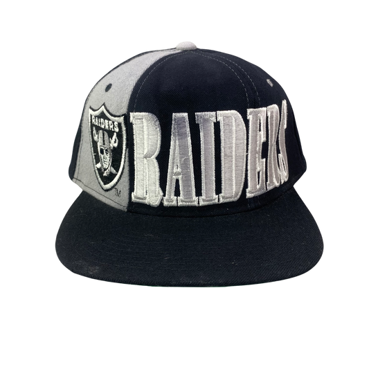 Vintage 90s LA Los Angeles Raiders Starter Spellout Snapback Wool Hat - Silver and Black