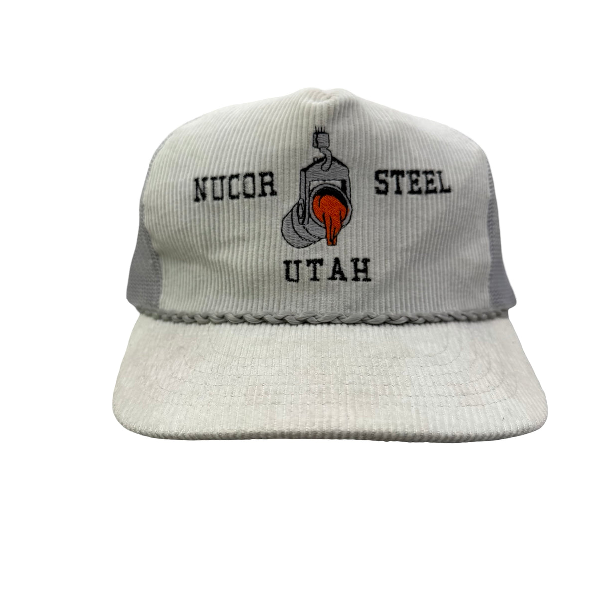 Vintage 90s Nucor Steel Utah Corduroy Trucker Hat