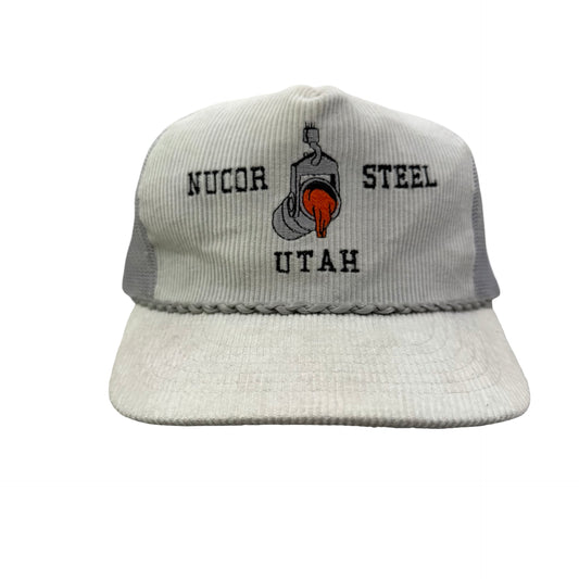 Vintage 90s Nucor Steel Utah Corduroy Trucker Hat