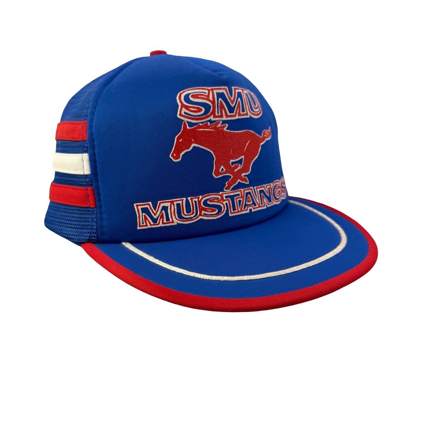Vintage 80s 90s SMU Mustangs Three Stripes Trucker Hat