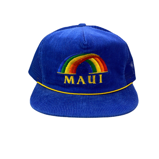 Vintage 90s Maui Hawaii Rainbow Corduroy Trucker Hat