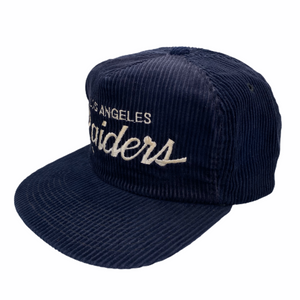 90's Los Angeles Raiders Sports Specialties Corduroy Script NFL Snapback Hat  – Rare VNTG