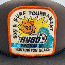 Load image into Gallery viewer, Vintage 1992 Sun &amp; Surf Tournament Huntington Beach CA AYSO Soccer Hat
